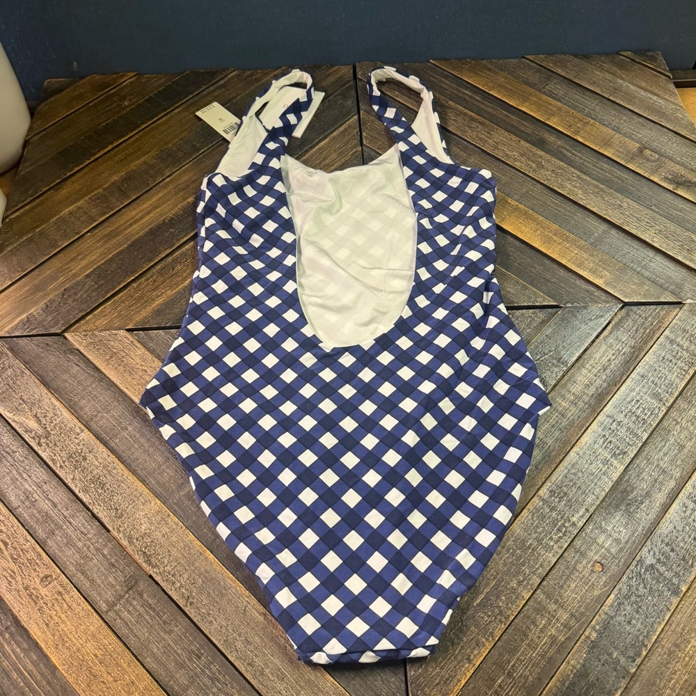 Anthropologie Onia Blue Gingham Print Ginny One Piece Swimsuit. Size M. NWT. - Picture 6 of 10